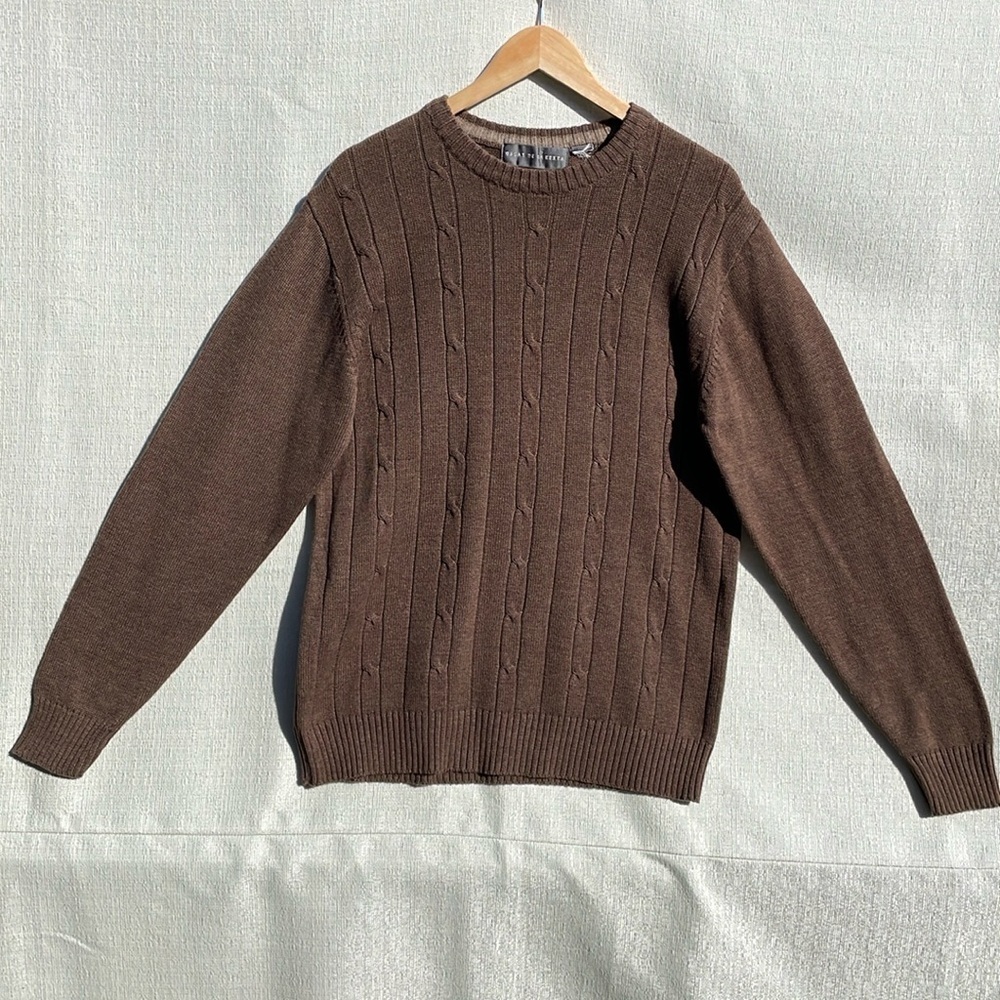 Oscar De La Renta Mens Knit Sweater Pullover Tan Brown Cable Knit Size Medium